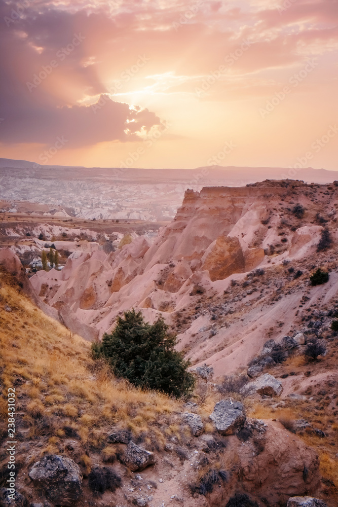 Red mountain valley in Cappadocia landscape