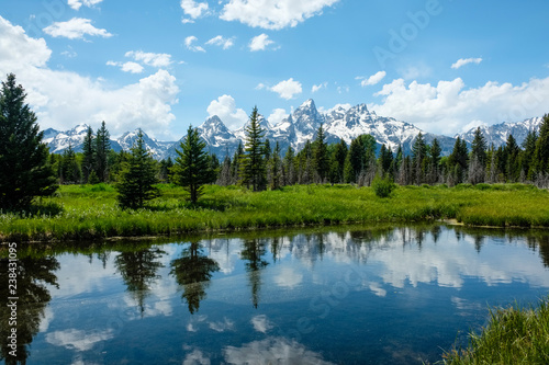 Relfection in water of Grand Teton mountain range