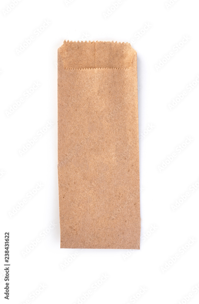 Brown paper bag on white