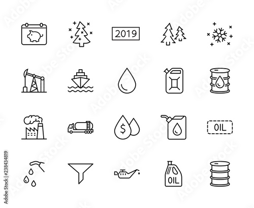 Set of Oil Related Vector Line Icons. Contains such Icons as Fuel Truck, Gas Station, Oil Factory, Transportation and more. Editable Stroke. 32x32 Pixel Perfect.