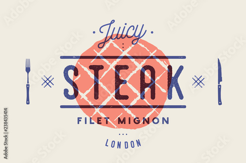 Steak, logo, meat label. Logo with steak silhouette