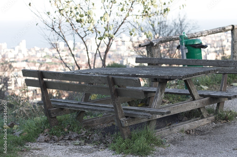 Wooden pic-nic table and bench (Pesaro, Italy) Wooden pic-nic table and bench (Pesaro, Italy)