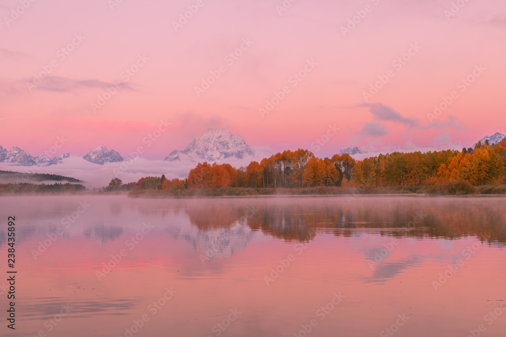 Scenic Autumn Tetons Reflection at Sunrise