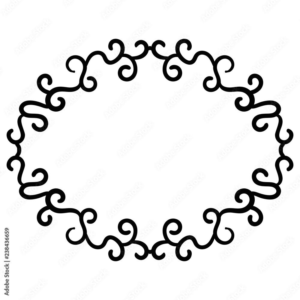 Outline curly frame. Ornamental round doodle  element isolated on white background. Vector illustration. 
