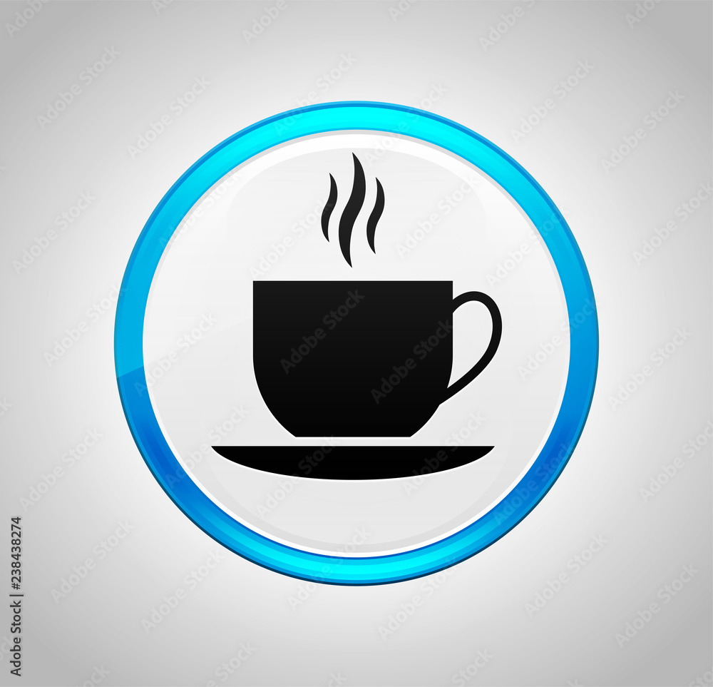 Coffee cup icon round blue push button Coffee cup icon round blue push button