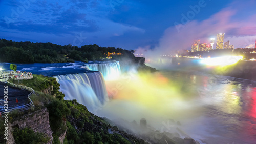 Niagara Falls closeup panorama by night. Ontario  Canada