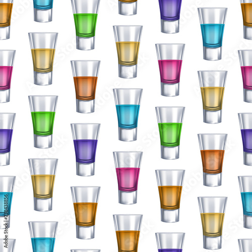 Realistic Detailed 3d Shot Glasses Seamless Pattern Background. Vector