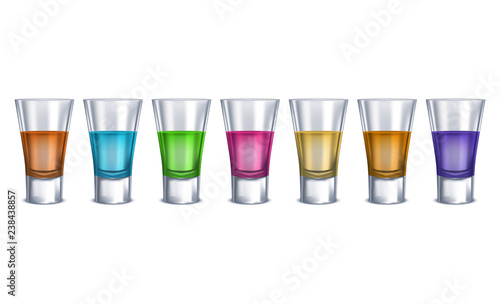 Realistic Detailed 3d Shot Glasses Order Set. Vector