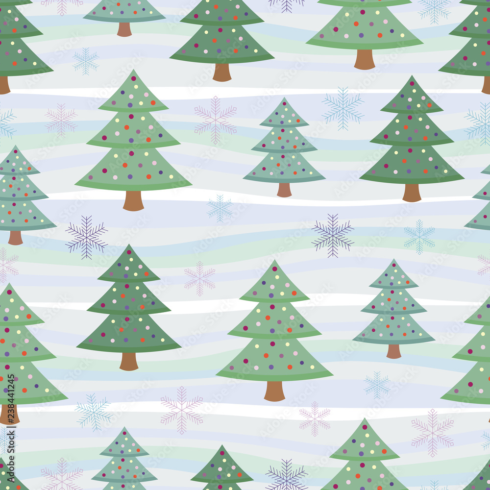 Vector New Year seamless pattern with fir trees