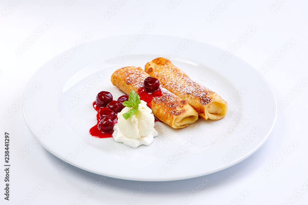sweet pancakes with cherries