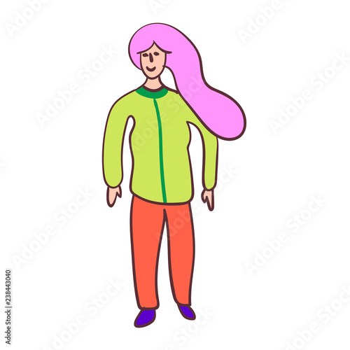 Young woman in sport suit in cartoon flat style isolated on white background. Vector illustration. 