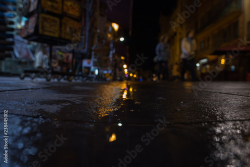 City night landscapes with land and road hatches and puddles