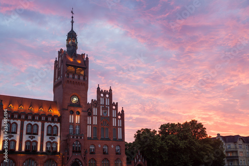 Slupsk Town Hall at sunset in Poland photo