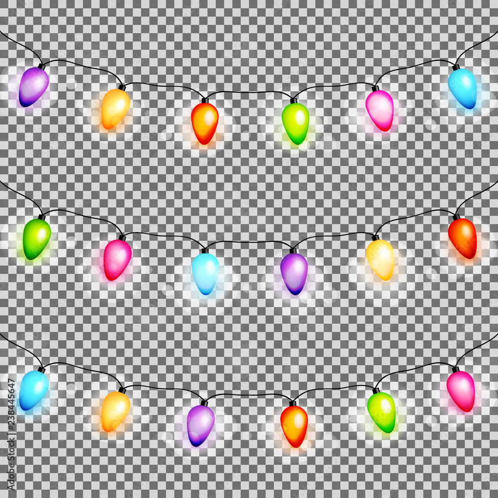 Christmas light bulbs garlands on transparent background vector