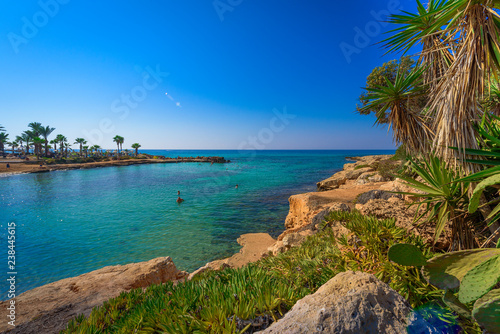 Sea coast  bay in a quiet sunny day. Mediterranean Sea  Cyprus.
