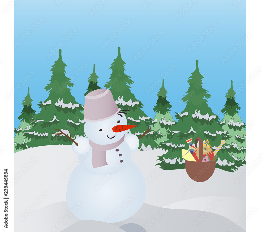 Snowman in the winter forest
