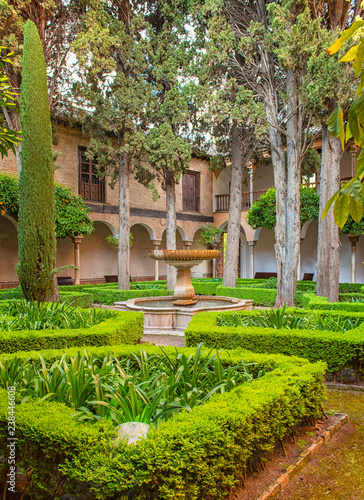 Garden in the famous Alhambra palace in Granada, Spain