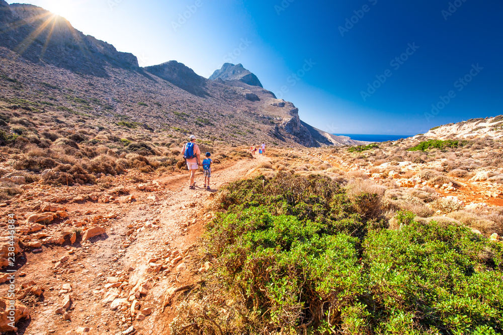 Hiking trail leading to Balos lagoon on Crete island, Greece, Europe