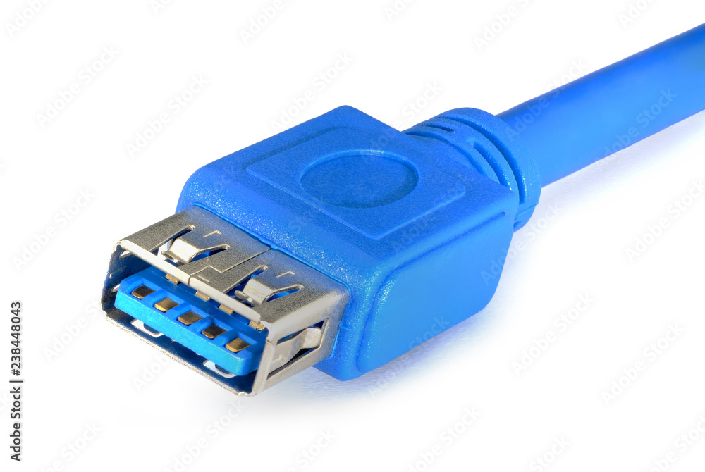 Usb 3.0 blue cable is isolated on white background Usb 3.0 blue cable is isolated on white background