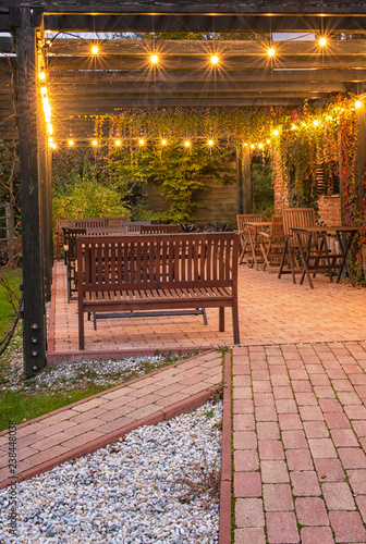 Nice terrace with lights in dusk