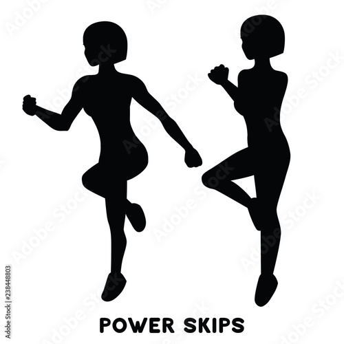 Power skips. Sport exersice. Silhouettes of woman doing exercise. Workout, training.