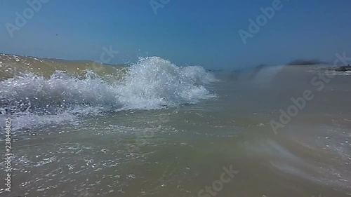 Rough Sea Loop. A loop of big waves in an agitated ocean. Camera goes underwater several times. Slow motion. Video from action camera.