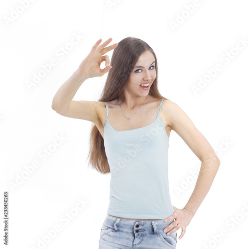 modern young woman showing the OK sign © yurolaitsalbert
