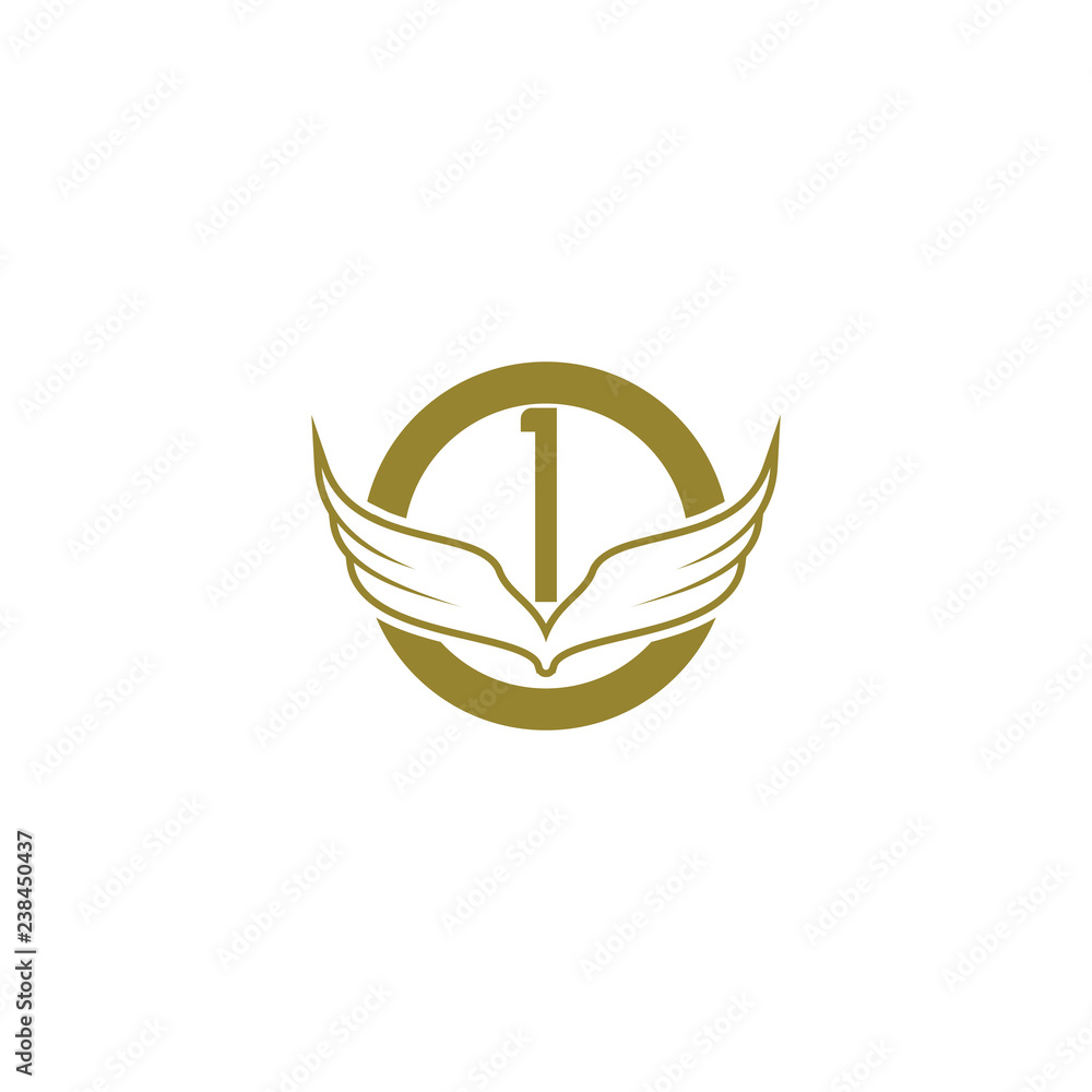O ring with number one and wing logo design O ring with number one and wing logo design