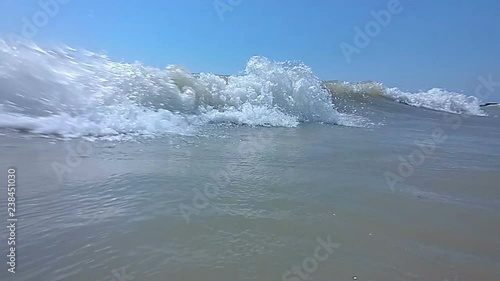 Rough Sea Loop. A loop of big waves in an agitated ocean. Camera goes underwater several times. Slow motion. Video from action camera.
