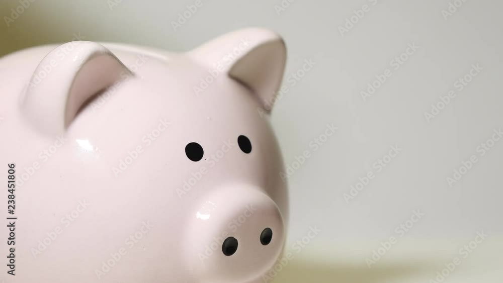 Female Hand Putting Coins Into Piggy Bank Female Hand Putting Coins Into Piggy Bank