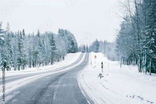 Road at snowy winter Lapland