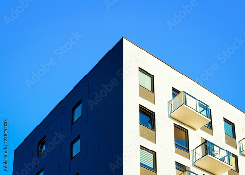 Facade of modern house apartment copy space