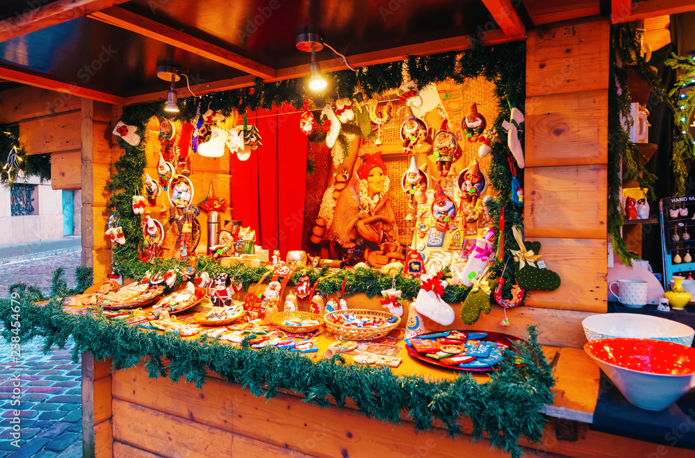 Handmade craft souvenirs on Christmas market in Riga