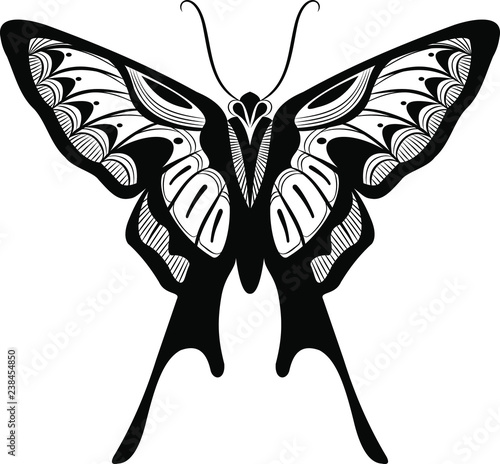 Swallowtail Butterfly vector art stencil for tattoo or t-shirt print