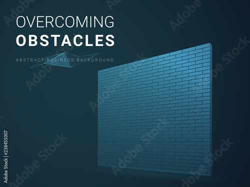 Abstract modern business background vector depicting overcoming obstacles in shape of a brick wall on blue background.