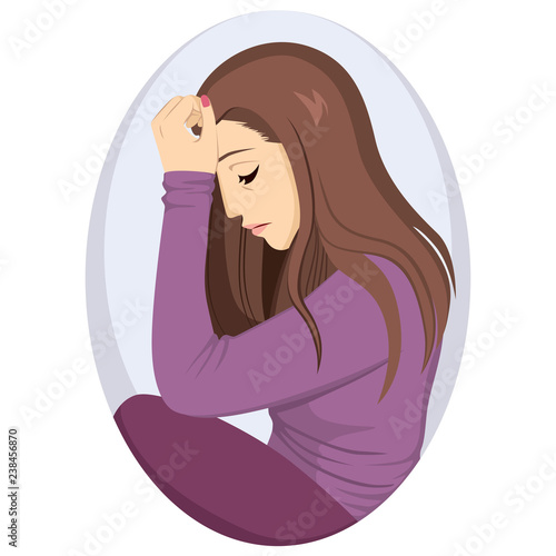 Sad side view teenager girl sitting depressed resting head on her hand