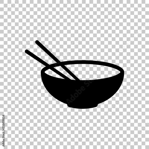 Bowl and couple of chopsticks. Asian icon. Black symbol on trans