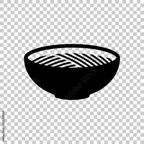 Bowl of noodles without chopsticks. Icon of asian or italian foo