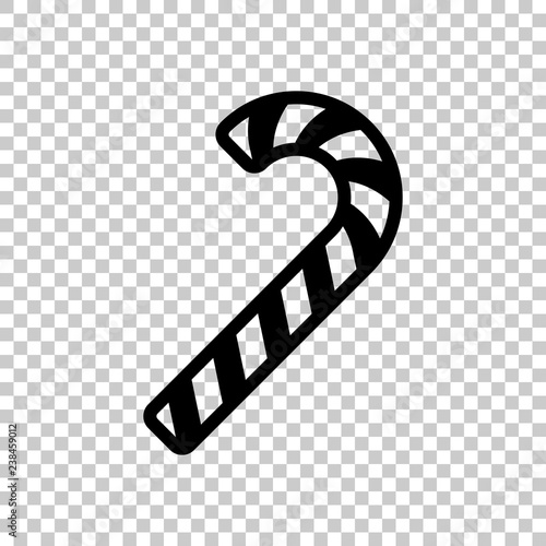 Christmas candy icon, sweet striped lollipop. Black symbol on tr