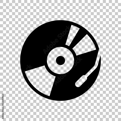 Vintage vinyl, audio disc, dj player. Simple icon, music logo. B