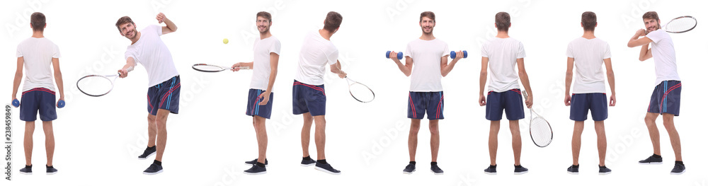 panoramic collage of male handyman isolated on white panoramic collage of male handyman isolated on white