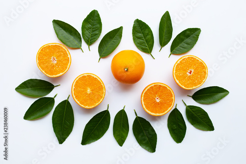 Fresh orange citrus fruit on white. Top view