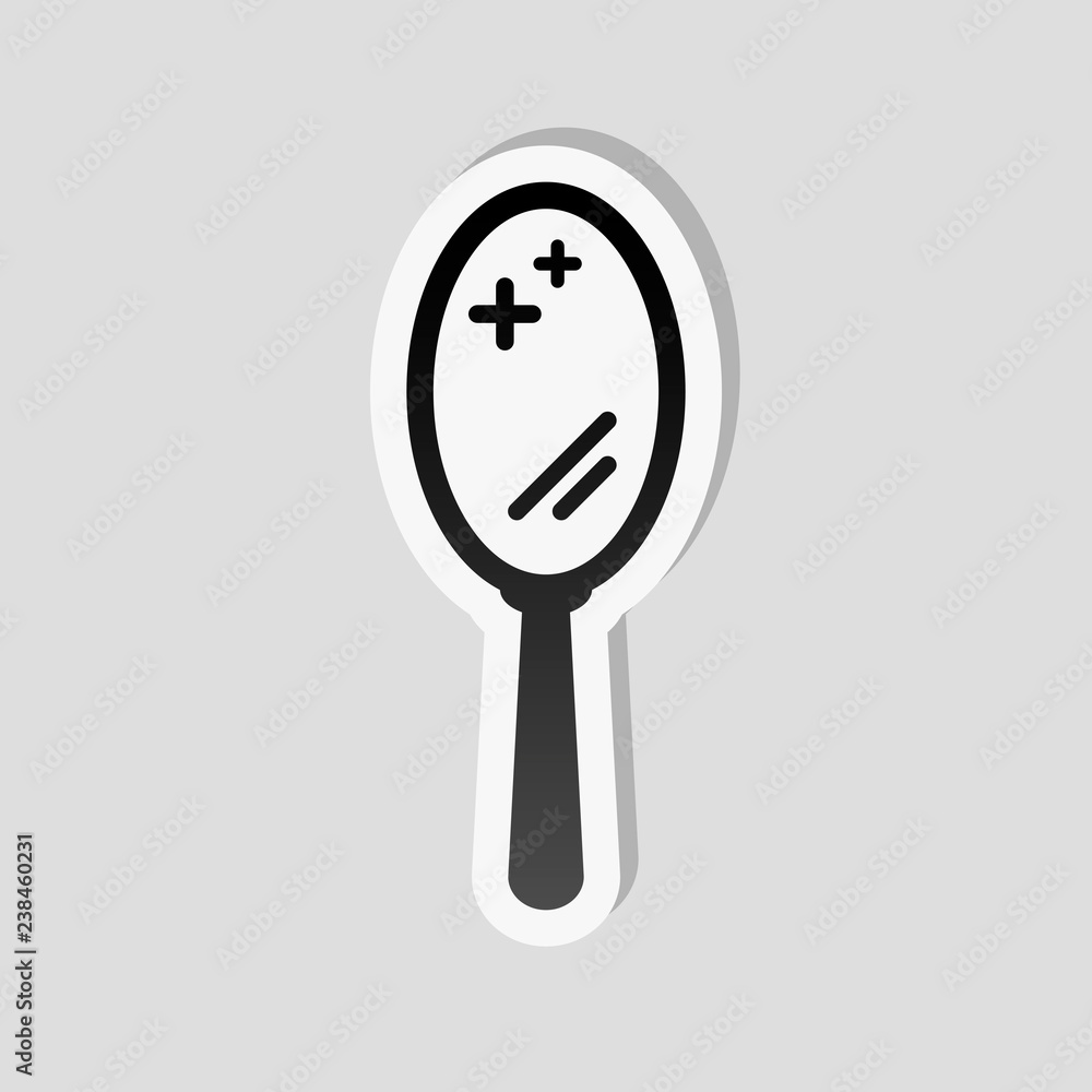 Simple hand mirror icon. Sticker style with white border and sim Simple hand mirror icon. Sticker style with white border and sim