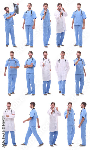 panoramic collage group of medical doctors . isolated on white