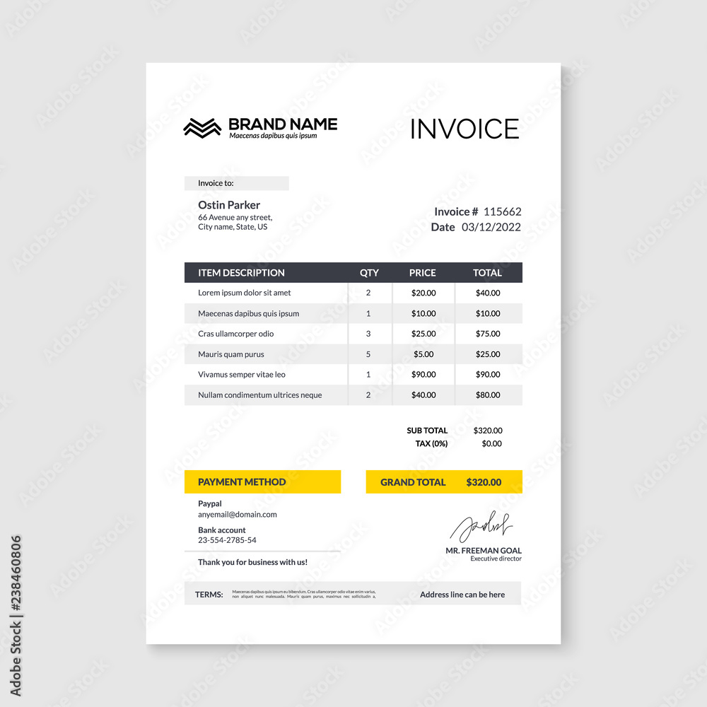 Invoice minimal design template. Bill form business invoice accounting - obrazy, fototapety, plakaty 