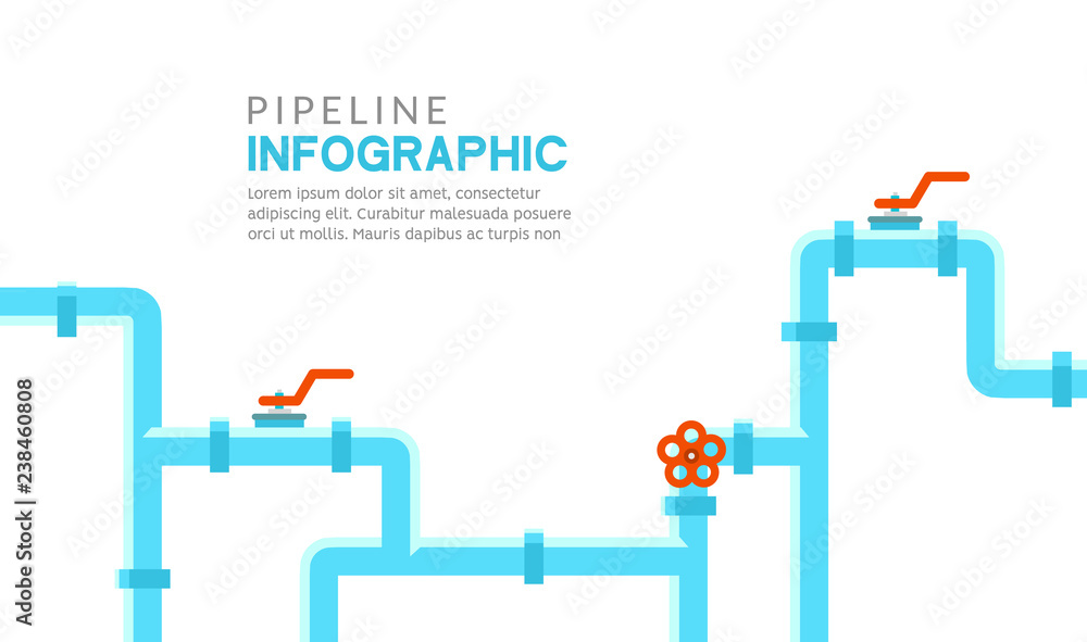 Pipeline infographic. Oil, water or gas flat valve vector design. Pipeline construction isolated Pipeline infographic. Oil, water or gas flat valve vector design. Pipeline construction isolated