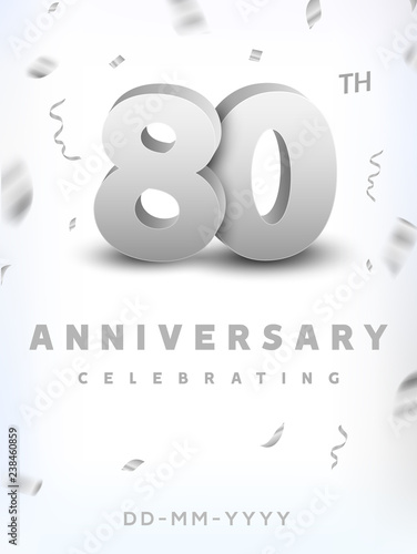 80 years silver number anniversary celebration event. Anniversary banner ceremony design for 80 age