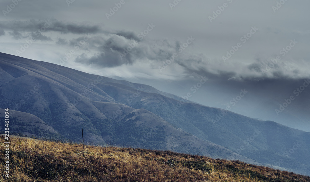 Scenic view of Balkan Mountain range against cloudy sky
