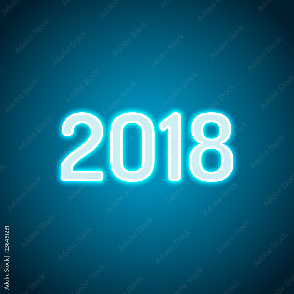 2018 number icon. Happy New Year. Neon style. Light decoration i 2018 number icon. Happy New Year. Neon style. Light decoration i