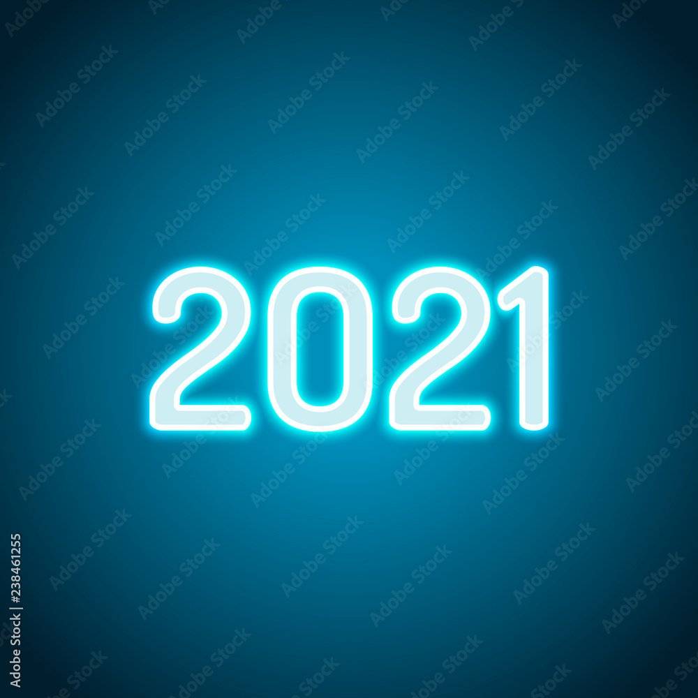 2021 number icon. Happy New Year. Neon style. Light decoration i 2021 number icon. Happy New Year. Neon style. Light decoration i